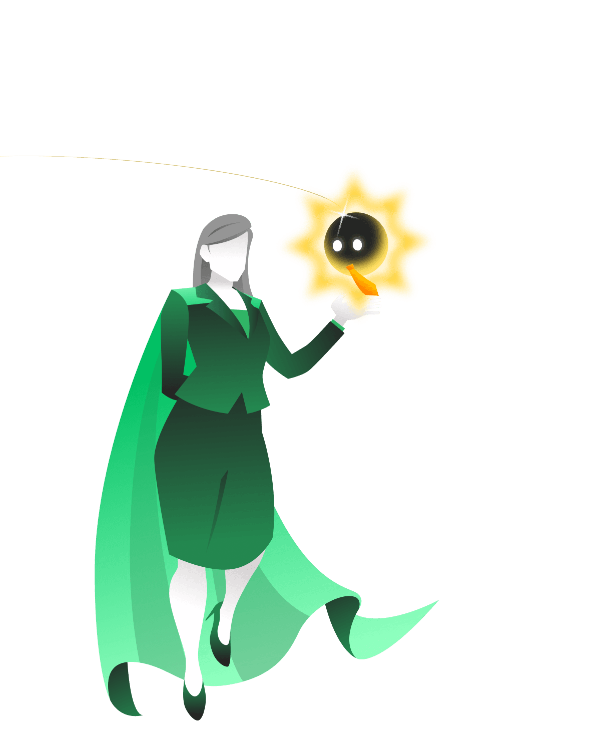 Tax Guru in green cape holding sun orb