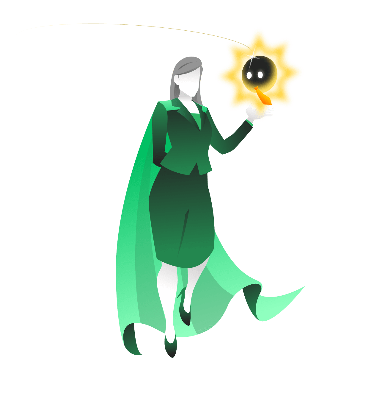 Tax Guru in green cape holding sun orb